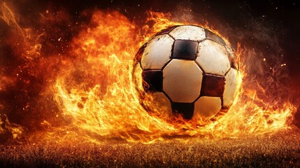Fototapeta premium football on fire, Soccer ball going as a fireball