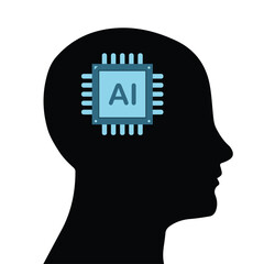 Artificial intelligence icon with digital AI human head and brain circuit CPU chip symbol. Head with AI chip and circuit. Technology innovation, futuristic technology Vector illustration.