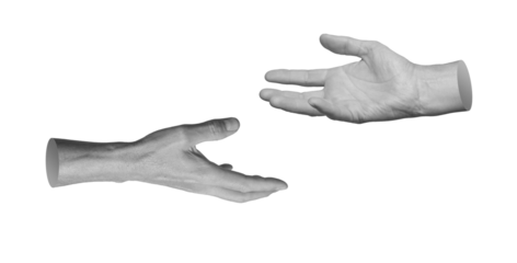 Two hands reaching out, stretching, holding isolated on white background., transparent png