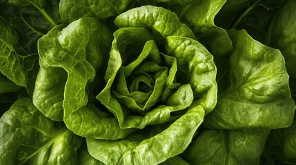 Fototapeta premium Butterhead lettuce captured in close detail, highlighting the freshness and texture of the leaves, suitable for organic food concepts.
