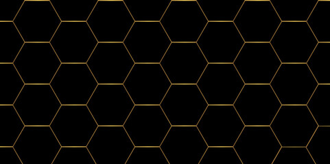 Hexagon geometric on a black background. Geometric abstract background with simple Hexagon elements. clean and modern science chemical theme background. hexagon geometric pattern vector illustration