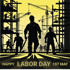 A poster for the day of labor day with a man walking in front of them. Labor Day 3D Effect Typography