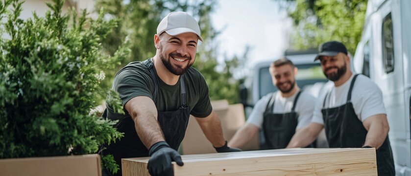 Professional Movers Displaying Strength and Skill While Lifting a Large Wooden Table from a Truck for Residential or Commercial Moving Purposes
