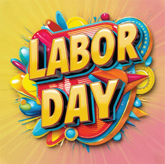 A poster for the day of labor day with a man walking in front of them. Labor Day 3D Effect Typography