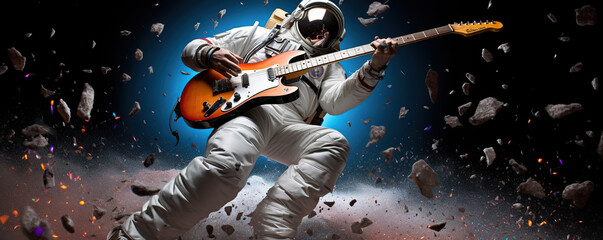 Fototapeta premium An astronaut plays an electric guitar