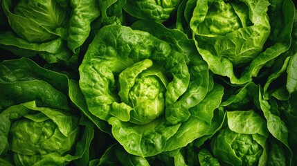 Fototapeta premium Close-up view of butterhead lettuce, with vibrant green leaves, creating a fresh and inviting image for healthy eating campaigns.