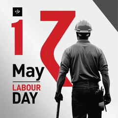 A poster for the day of labor day with a man walking in front of them. Labor Day 3D Effect Typography
