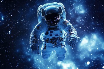Astronaut Floating in Space with Stars and Nebulae