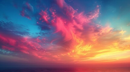 Fototapeta premium Rainbow Gradient Sky: A sky filled with a smooth gradient of rainbow colors, from deep blue to vibrant red, creating a cheerful and uplifting background.
