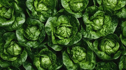 Fototapeta premium Detailed shot of butterhead lettuce, with its lush green leaves filling the frame, ideal for promoting fresh, organic produce.