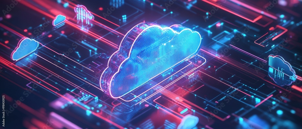 Leinwandbilder futuristic cloud computing. glowing data network and connectivity
