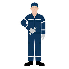 Car Mechanic or Automobile Mechanic. Man in Mechanic Uniform. Car Repair and Service Center. Car Maintenance. Vector Illustration. 