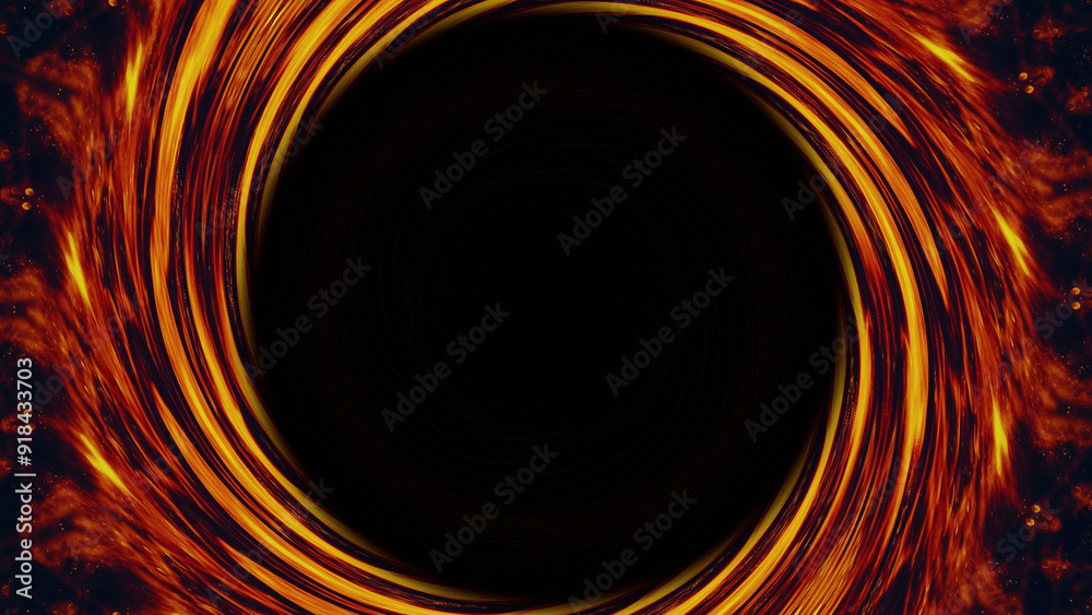 Wall mural black hole with bright accretion disk showcasing celestial space in orange glowing round frame art i