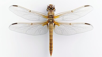 Dragonfly with its wings spread, isolated against a plain background