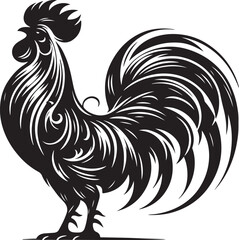 Chicken silhouette, Rooster black silhouette. Illustration vector graphic of rooster icon. Rooster logo. Color black and white. Tribal image of a rooster. Simple flat image