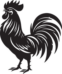 Chicken silhouette, Rooster black silhouette. Illustration vector graphic of rooster icon. Rooster logo. Color black and white. Tribal image of a rooster. Simple flat image