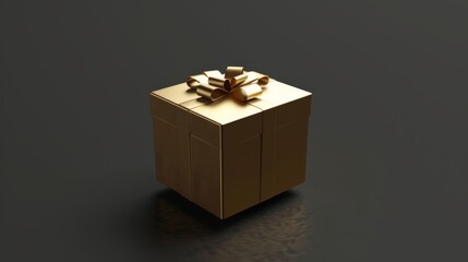 Hyperrealistic isolated 3D rendering of a levitating minimalistic golden gift box black background high detail high quality high texture detail
