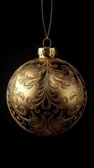 Fototapeta premium Hyperrealistic 3D rendering of a golden Christmas tree ornament front photo black background
