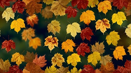 autumn leaves gently falling from trees leaves in various stages of descent warm colors like red, orange, and gold, a dynamic and lively scene background