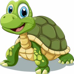Fototapeta premium A happy cartoon turtle with a green shell and big eyes smiles.