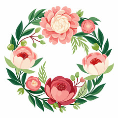 Painting wreath peony flowers and green art vector