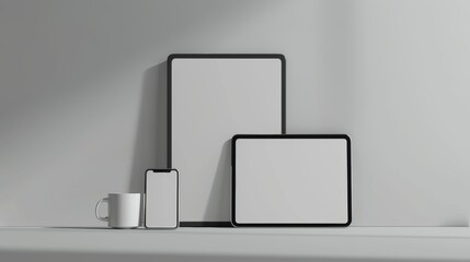 Minimalistic tablet and smartphone mockup on elegant background for stylish content showcase