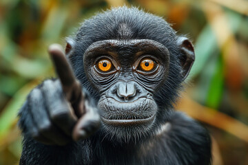 Fototapeta premium Monkey pointing a finger