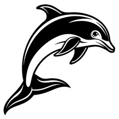 Dolphin Leaping Vector. The dolphin jumps out of the water, often in a curved arc or straight-up silhouette vector illustration.