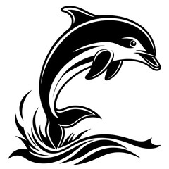 Dolphin Leaping Vector. The dolphin jumps out of the water, often in a curved arc or straight-up silhouette vector illustration.