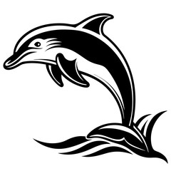 Dolphin Leaping Vector. The dolphin jumps out of the water, often in a curved arc or straight-up silhouette vector illustration.