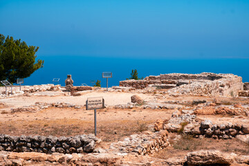 ancient ruins of vouni palace in cyprus. Ancient ruins of the historical palace building. Sea view location of the historical building.