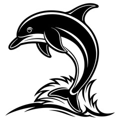 Dolphin Leaping Vector. The dolphin jumps out of the water, often in a curved arc or straight-up silhouette vector illustration.