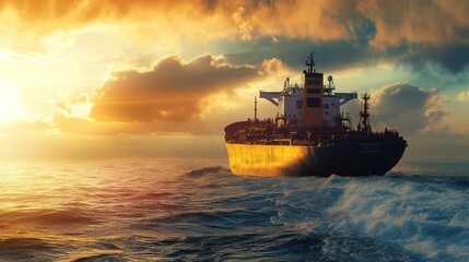 Obraz premium Image of a cargo ship sailing in the sea or water.