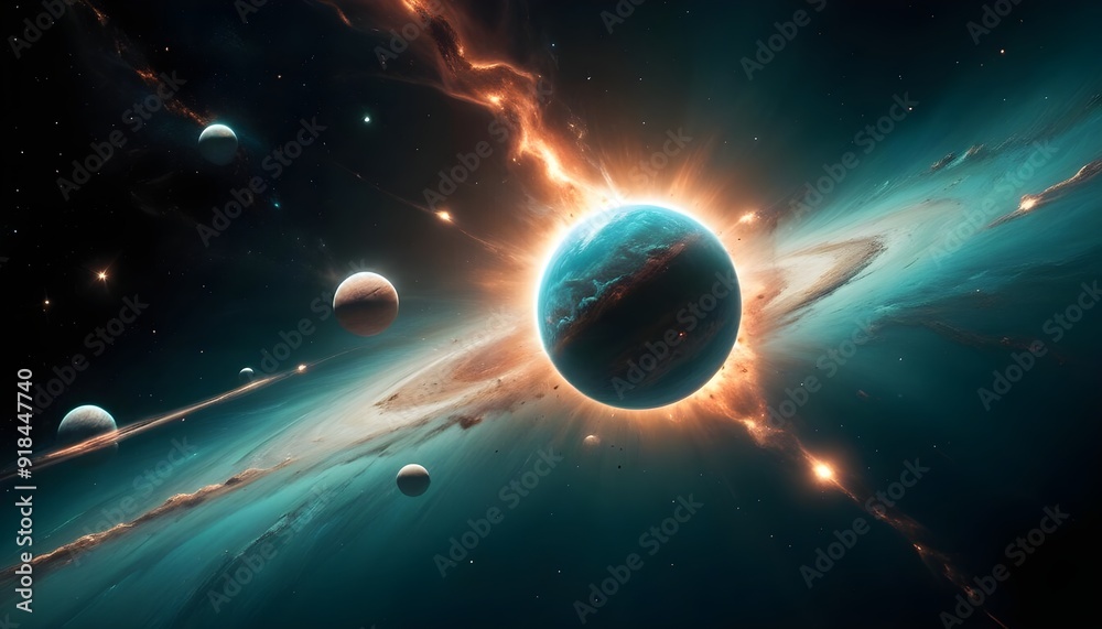 Wall mural outer space with alien planets and explosion