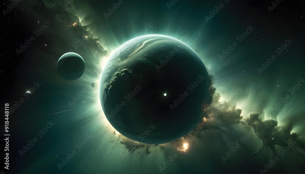 Wall mural outer space with alien planets and explosion