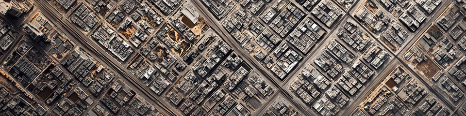 Obraz premium The Grey Grid: An aerial view of an urban sprawl, buildings and roads forming a complex grid pattern