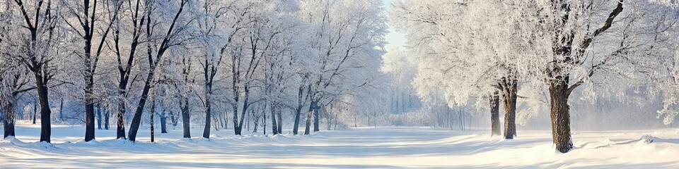 Fototapeta premium The White Wash: A pristine winter scene, fresh snow blanketing the ground and covering leafless trees