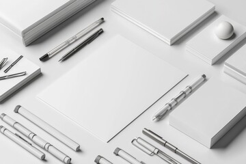Realistic blank stationery set mockup isolated created with generative ai