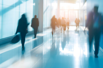 Abstract Silhouettes of People Walking in a Bright Modern Environment