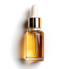 Naklejka premium Elegant Cosmetic Dropper Bottle with Golden Details on White