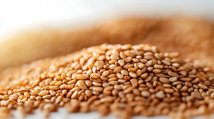 Obraz premium Close-up of a Heaping Pile of Sesame Seeds on a White Background