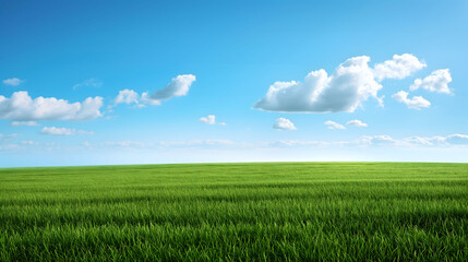 Serene Green Field under a Clear Blue Sky with Clouds