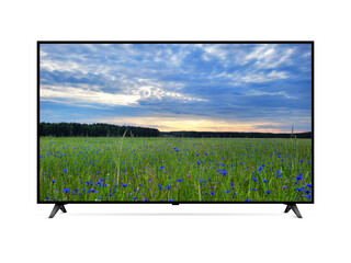 Smart tv with blue cornflowers field and evening sky wallpaper