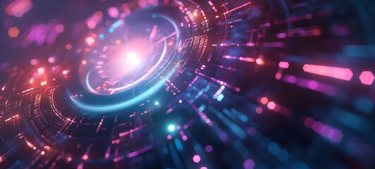 Naklejka premium Futuristic Digital Technology Tunnel with Dynamic Light Effects