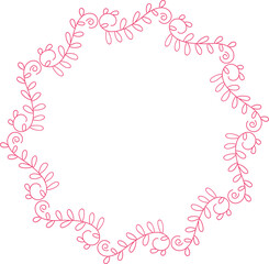 Floral Wreath and Leaves Line Art