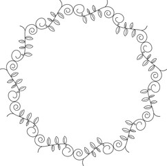 Floral Wreath and Leaves Line Illustration
