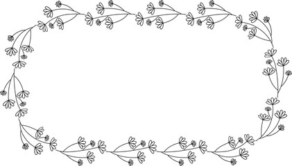 Floral Wreath and Leaves Line Illustration
