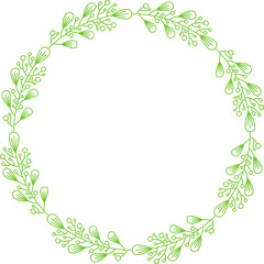 Floral Wreath and Leaves Line Illustration
