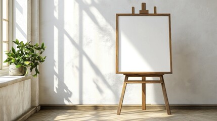 Blank Canvas on Easel in a Room with Sunlight