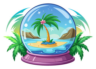 Obraz premium vector illustration of a cartoon island with a tropical island on the beach.